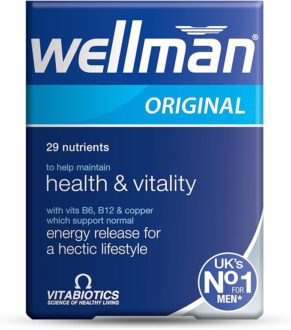 Vitabiotics Wellman Original — gluten-free multivitamin for men to support energy, immune health, and reduce fatigue.