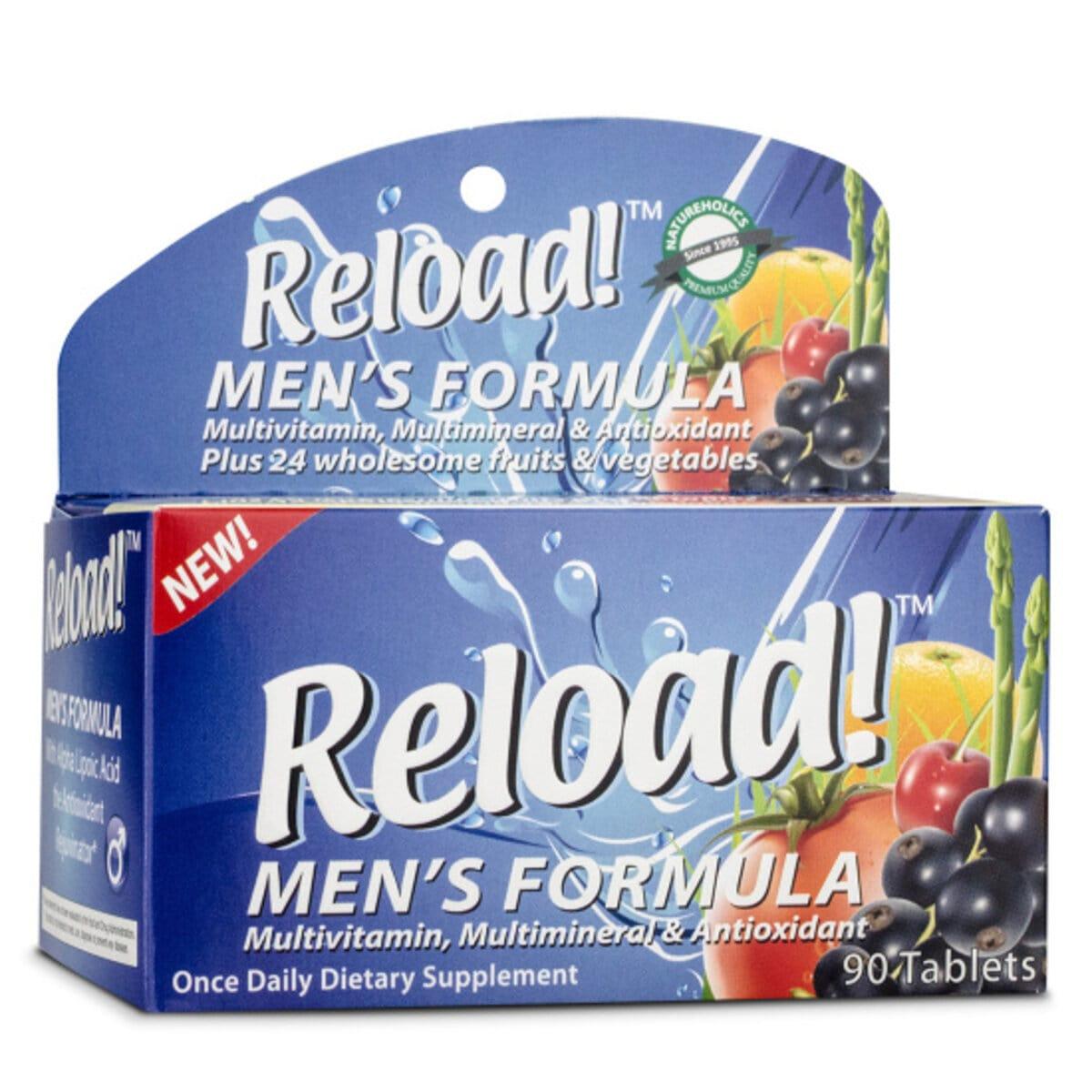 Reload Men’s Formula multivitamin bottle is a complete daily supplement to support the nutritional needs of men, including zinc to contribute to normal fertility.