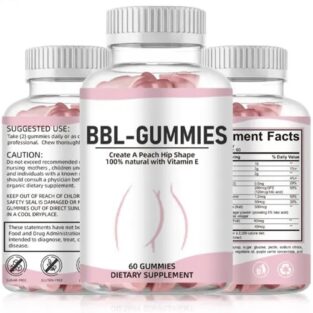 Bottle of breast and butt lift gummies designed to support fuller, rounder, and plumper curves naturally.